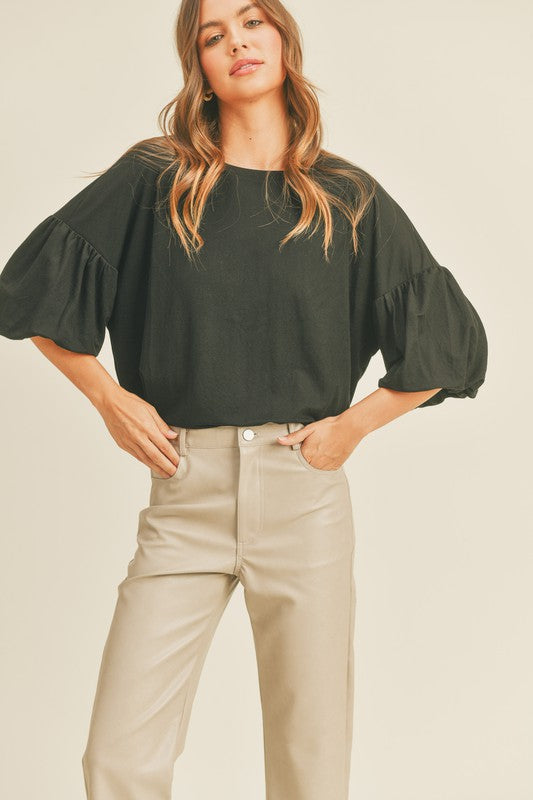 Bubble Sleeve Solid Top