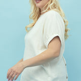 Back Button Gauze Blouse (Plus)