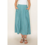 Pleat Front Flared Midi Skirt