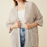 Ribbed Knit Short Sleeve Kimono (Plus)