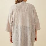 Ribbed Knit Short Sleeve Kimono (Plus)
