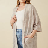 Ribbed Knit Short Sleeve Kimono (Plus)
