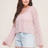 Scallop Hem Pointelle Cardigan (Plus)