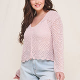 Scallop Hem Pointelle Cardigan (Plus)