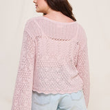 Scallop Hem Pointelle Cardigan (Plus)