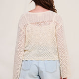 Scallop Hem Pointelle Cardigan (Plus)