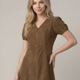 Zip Up Corduroy Mini Dress