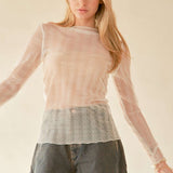 Lace Dotted Sheer Mesh Layering Top