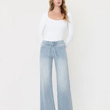 Olivia High Rise Striped Wide Leg Jean (Vervet)