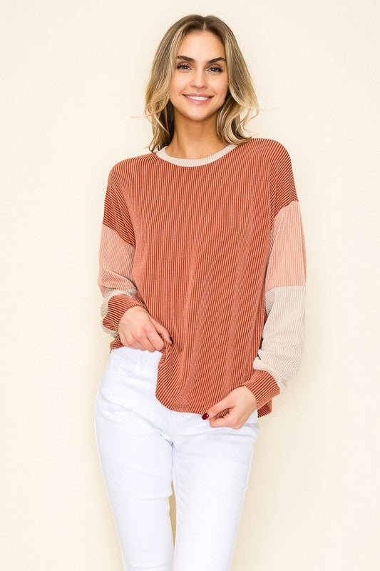 Cool In Color Block Ribbed Top