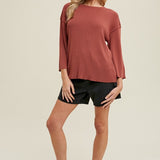 Drop Shoulder 3/4 Sleeve Sweater