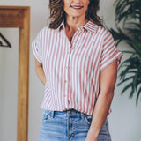 Pleated Back Striped Button Down