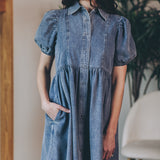 Washed Denim Puff Sleeve Dress