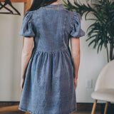 Washed Denim Puff Sleeve Dress