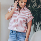 Pleated Back Striped Button Down