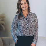 Printed Chiffon Button Down Top