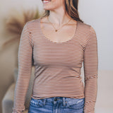 About The Basics Striped Scoop Neck Long Sleeve