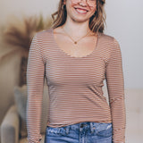 About The Basics Striped Scoop Neck Long Sleeve