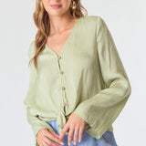 Front Tie Button Down Blouse