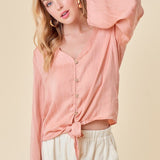 Front Tie Button Down Blouse