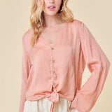 Front Tie Button Down Blouse