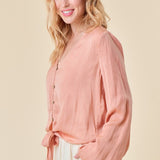 Front Tie Button Down Blouse