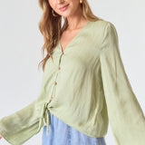 Front Tie Button Down Blouse