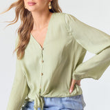 Front Tie Button Down Blouse