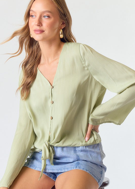 Front Tie Button Down Blouse