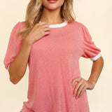 Bubble Sleeve Two Tone Top (Plus)