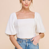 Cropped & Smocked Jacquard Top