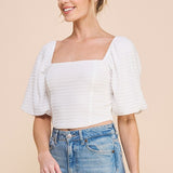 Cropped & Smocked Jacquard Top