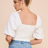 Cropped & Smocked Jacquard Top