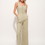 Button Down Cropped Jumpsuit