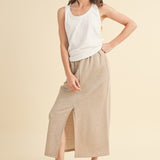 French Terry Front Slit Midi Skirt