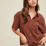 Boxy Linen Button-Up Blouse