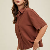 Boxy Linen Button-Up Blouse