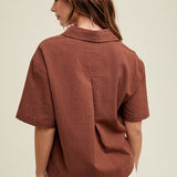 Boxy Linen Button-Up Blouse