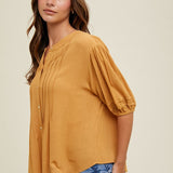 Balloon Sleeve Pleated Blouse