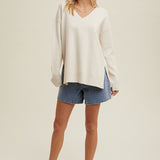 Side Slit Drop Shoulder Sweater