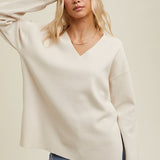 Side Slit Drop Shoulder Sweater