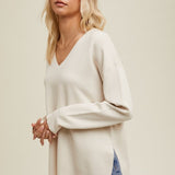 Side Slit Drop Shoulder Sweater