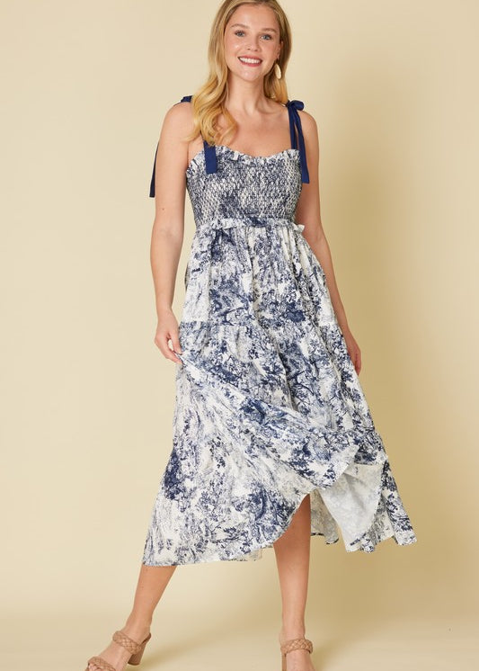 Tie Shoulder Sweetheart Midi Dress NAVY / MEDIUM Tie Shoulder Sweetheart Midi Dress NAVY / MEDIUM