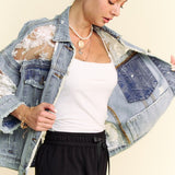 Lace Distressed Denim Jacket