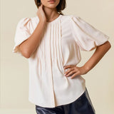 Pintuck Bubble Sleeve Blouse