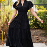 Solid Puff Sleeve Maxi Dress
