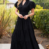 Solid Puff Sleeve Maxi Dress