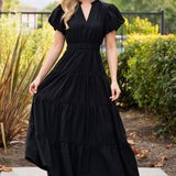 Solid Puff Sleeve Maxi Dress