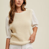 Twofer Puff Sleeve Sweater Blouse
