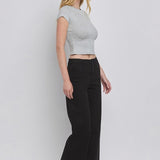 Olivia Cropped Wide Leg Black Jean (Vervet)